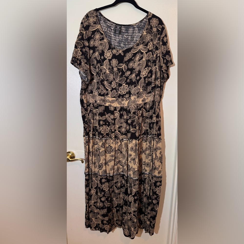 George Black and Tan Midi Sundress with Scoop Neck